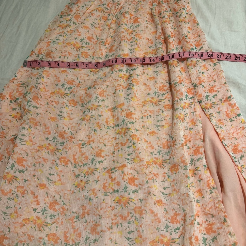 ASTR The Label Lunaria Pleated Midi Dress Orange Green Floral Chiffon Size M - Picture 13 of 15